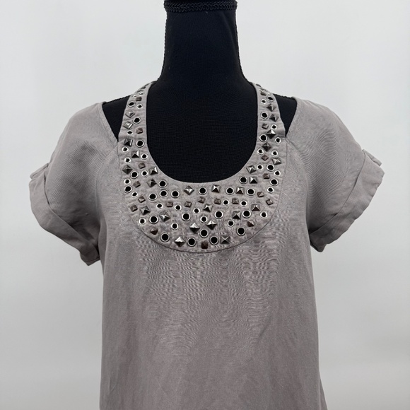 A/X Armani Exchange Dress Women 2 Gray Halter Studded Linen Silk Blend Pockets - Picture 2 of 11